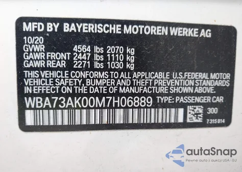 2021 BMW 228I Gran Coupe xDrive from USA, damaged, VIN WBA73AK00M7H06889